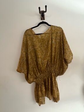 Women's Mustard Floral Smocked Waist Tunic